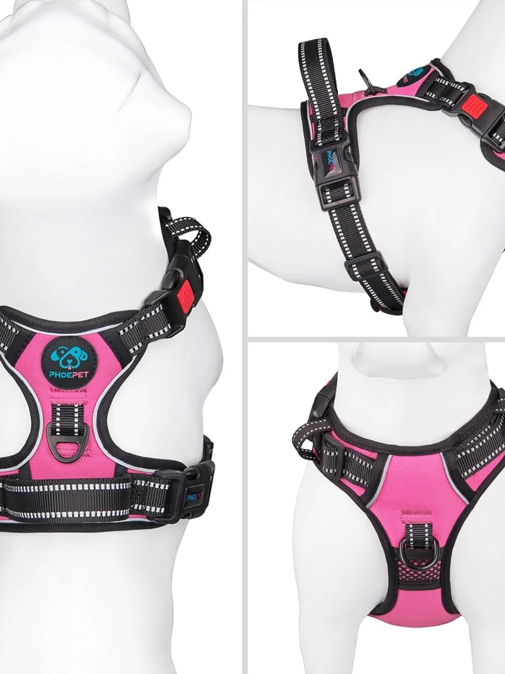 Phoepet No Pull Dog Harness Medium Reflective Vest Front Clip Handle Pink